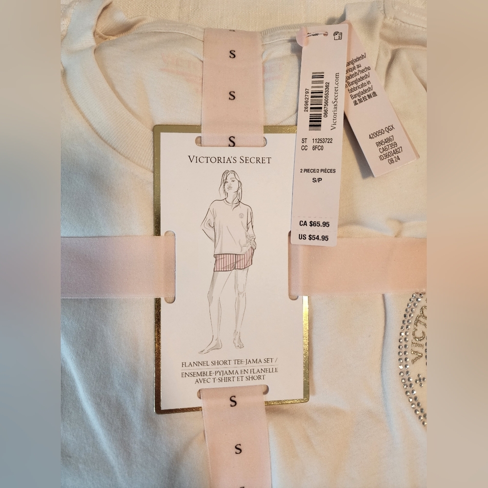 Victoria's Secret Flannel Short Tee-jama Set. Small. Pink And Red Stripe.